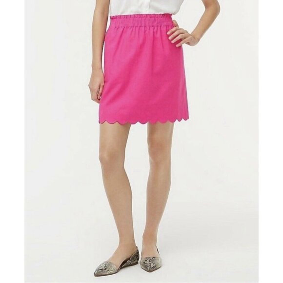 J.CREW Dresses & Skirts - J. Crew Women’s Linen Mini Skirt Hot Pink Size 16 Scalloped Hem Elastic Waist